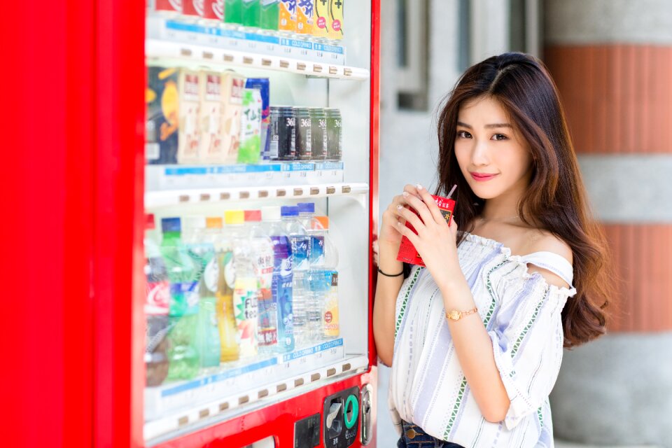 Vending machine woman girl