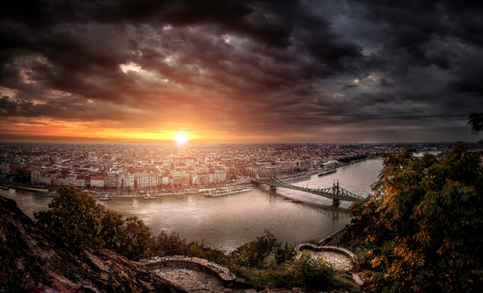Sunset cityscape river