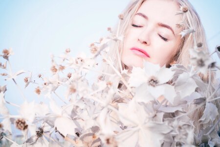 Woman flower closed eyes