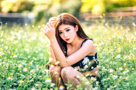 Woman girl grass flower