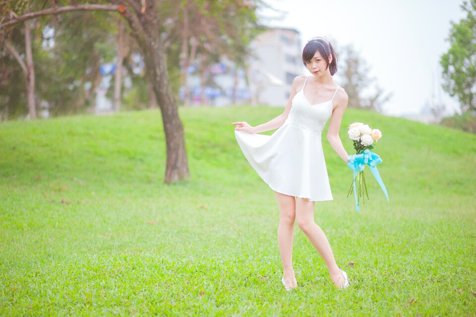 Woman girl bouquet dress