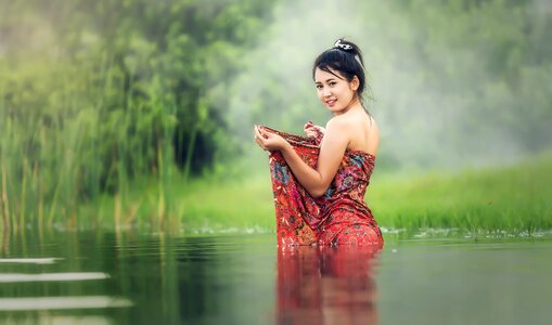 Woman girl bathing