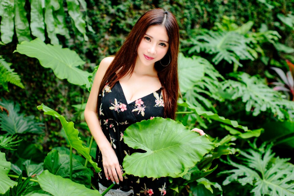 Woman girl leaves
