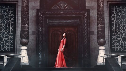 Woman girl dress door