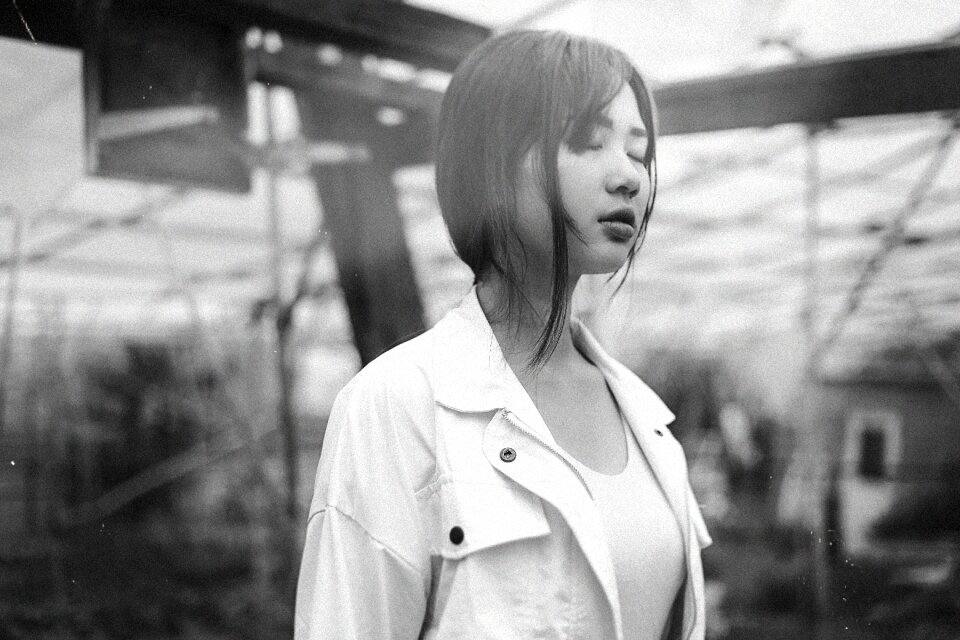 Woman girl closed eyes