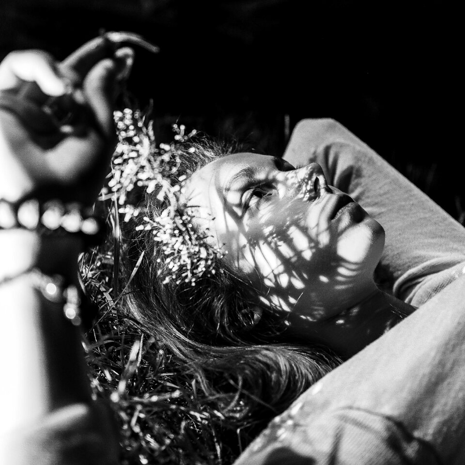 Woman girl laying face