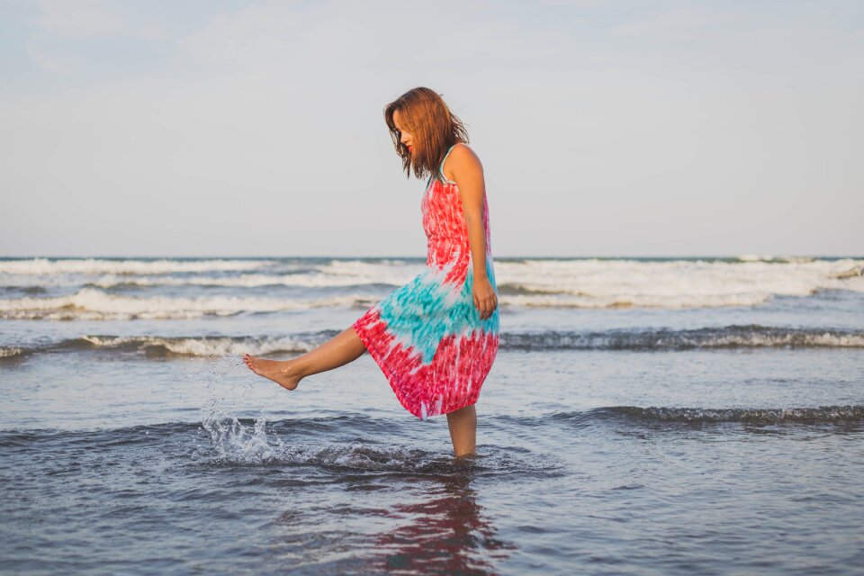 Woman girl sea kick
