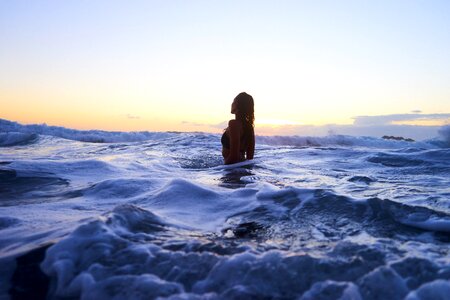 Woman girl sea bathing photo