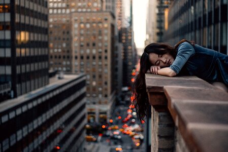 Woman girl sleeping city photo