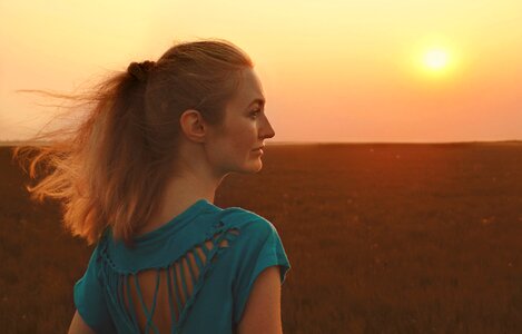 Woman profile sunset photo