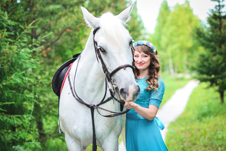 Woman girl white horse