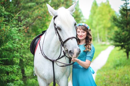 Woman girl white horse