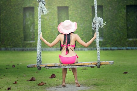 Woman girl swimwear swing photo