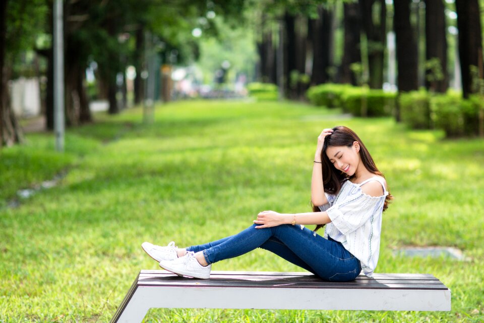 Woman girl bench sitting