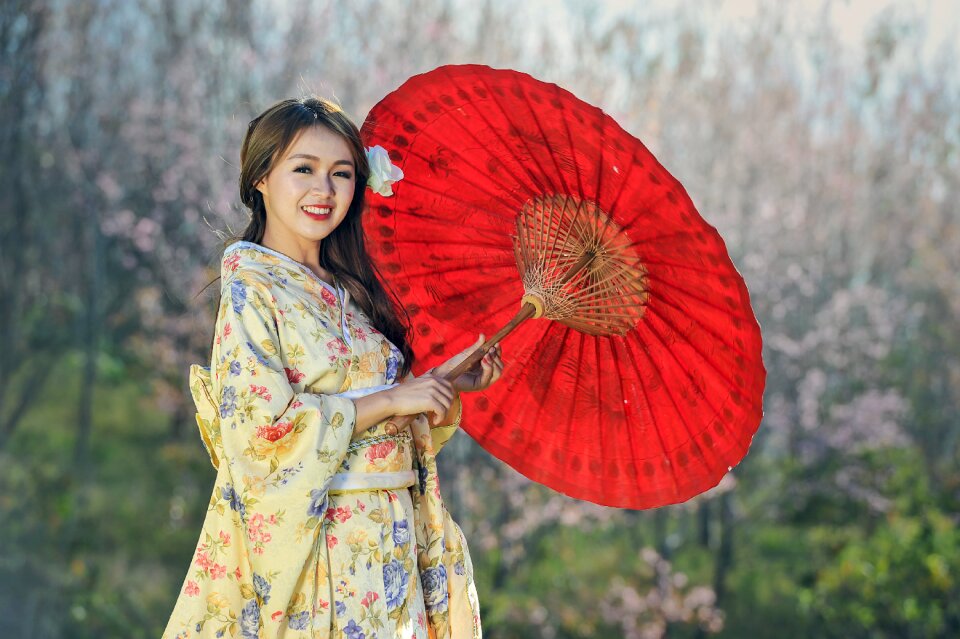 Woman girl kimono umbrella