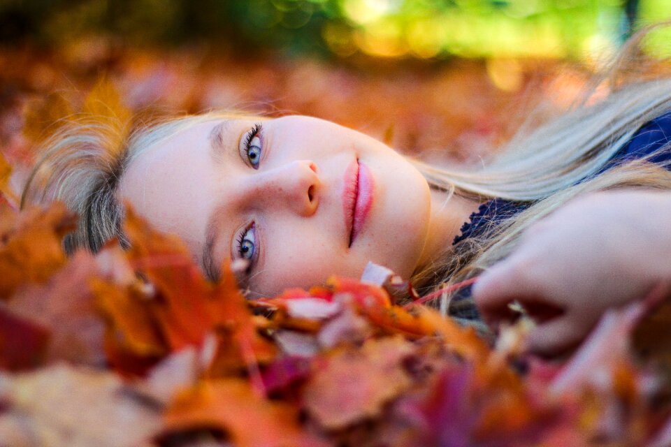 Woman girl lying autumn