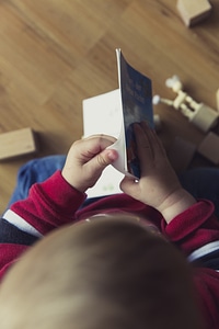 Infant Boy Reads Book photo