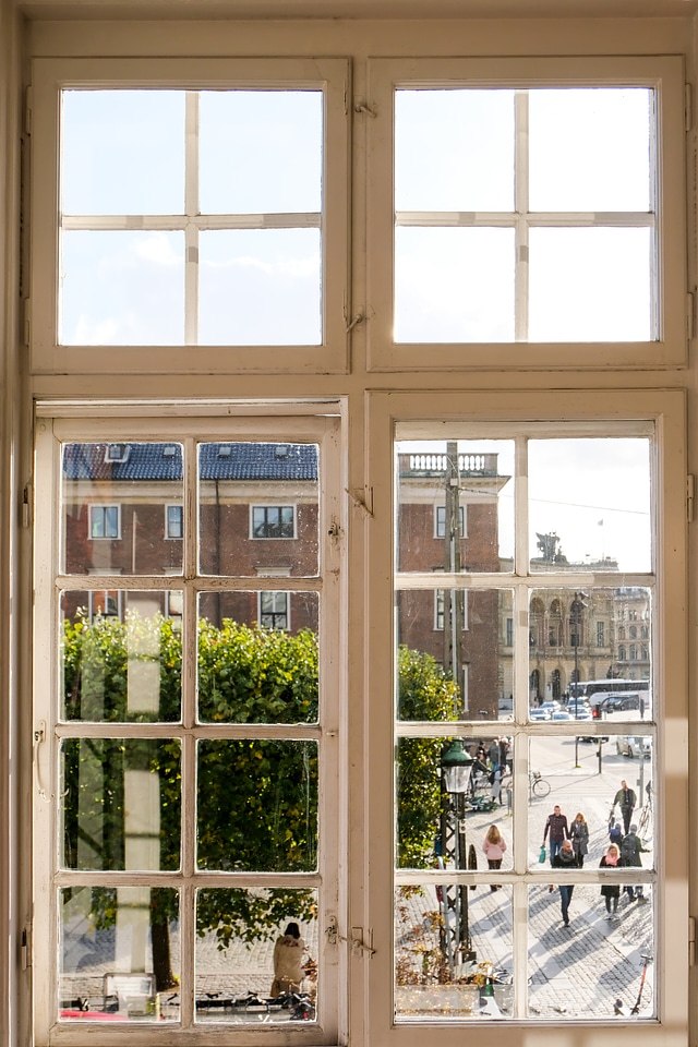 Outside View Through a White Window