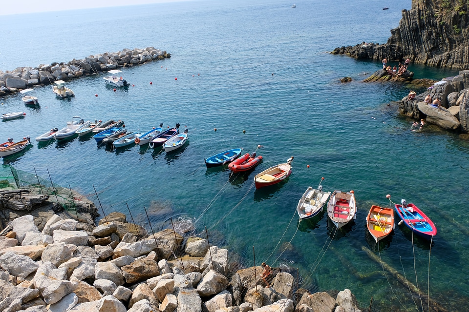 Colorful Boats at the Fishing Harbor of Riomaggiore, Cinque Terre