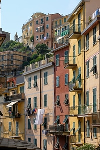 Tall Colorful Buildings in Riomaggiore, Italy photo
