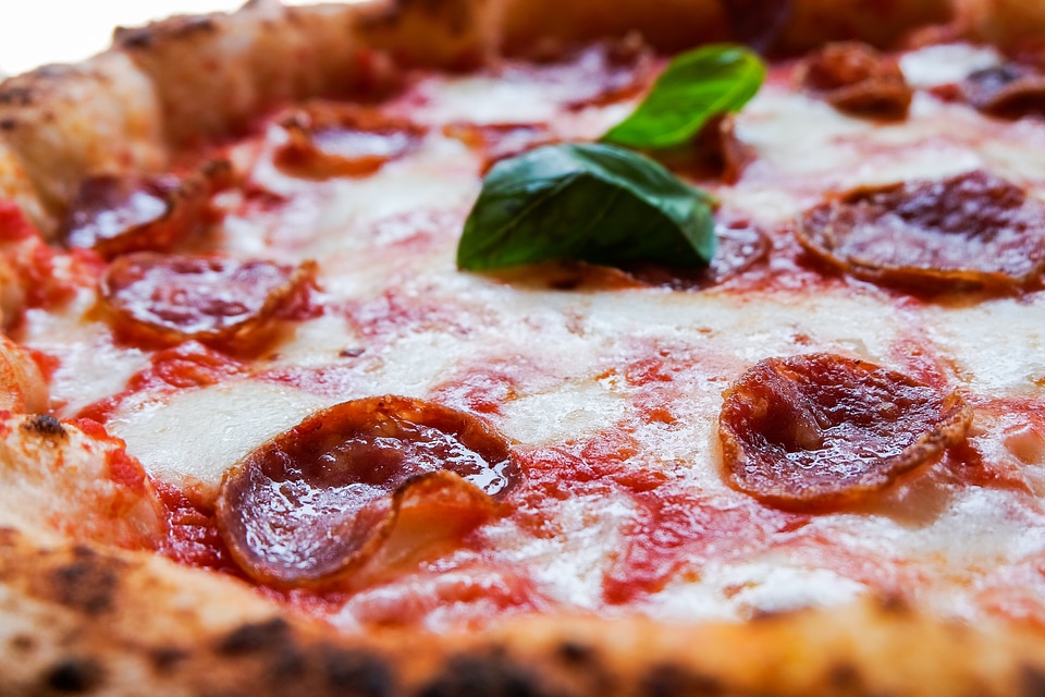 Pepperoni Pizza with a Mint Leaf