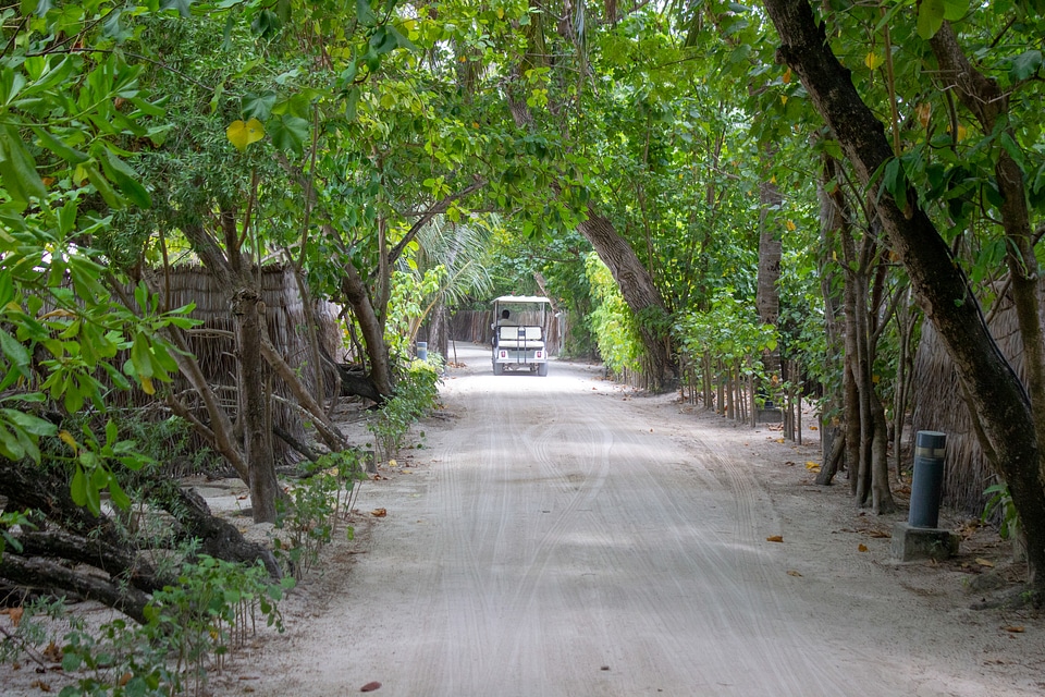Golf Cart on a Sandy Alley in Maldives