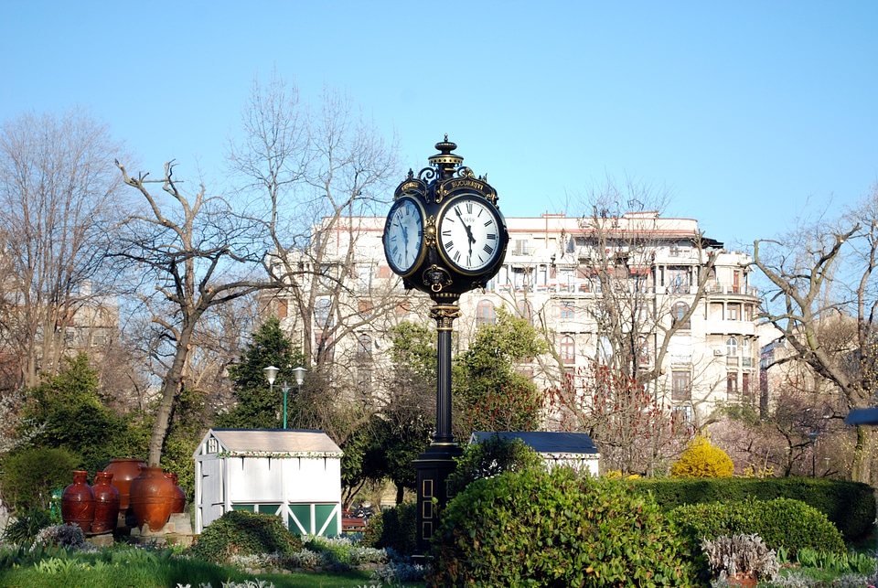 Clock Monument in Cismigiu Park in Bucharest