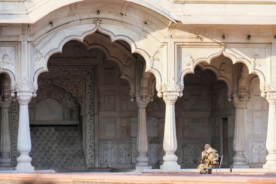 Military Man Guarding the Entrance of a Temple at the Red Fort, Delhi