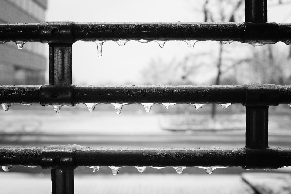Frozen Raindrops on Fence
