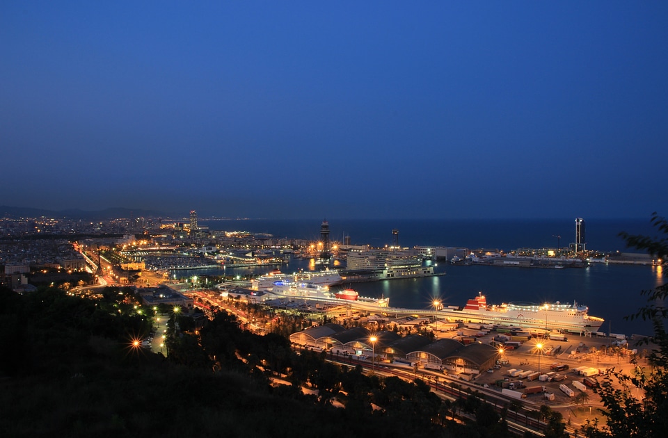 Barcelona port blue hour