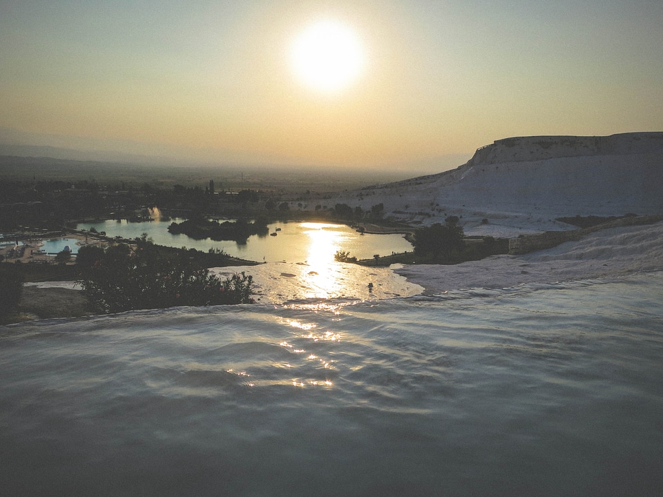 Water sparkles in Pamukkale, Turkey.