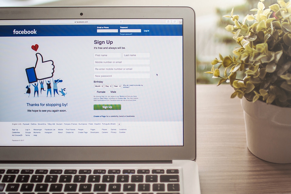 Detail of login Facebook page app on Laptop