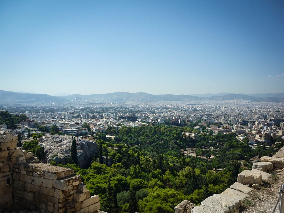 Looking out from Akropolis, Athens, Greece.
