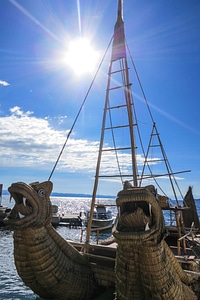 Inca boats at Isla del Sol, Bolivia photo