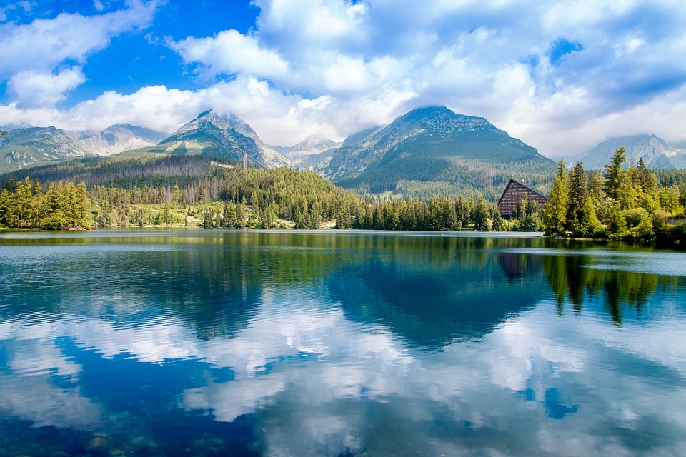 1 Mountain lake Strbske pleso in National Park High Tatra, Slovakia, Europe
