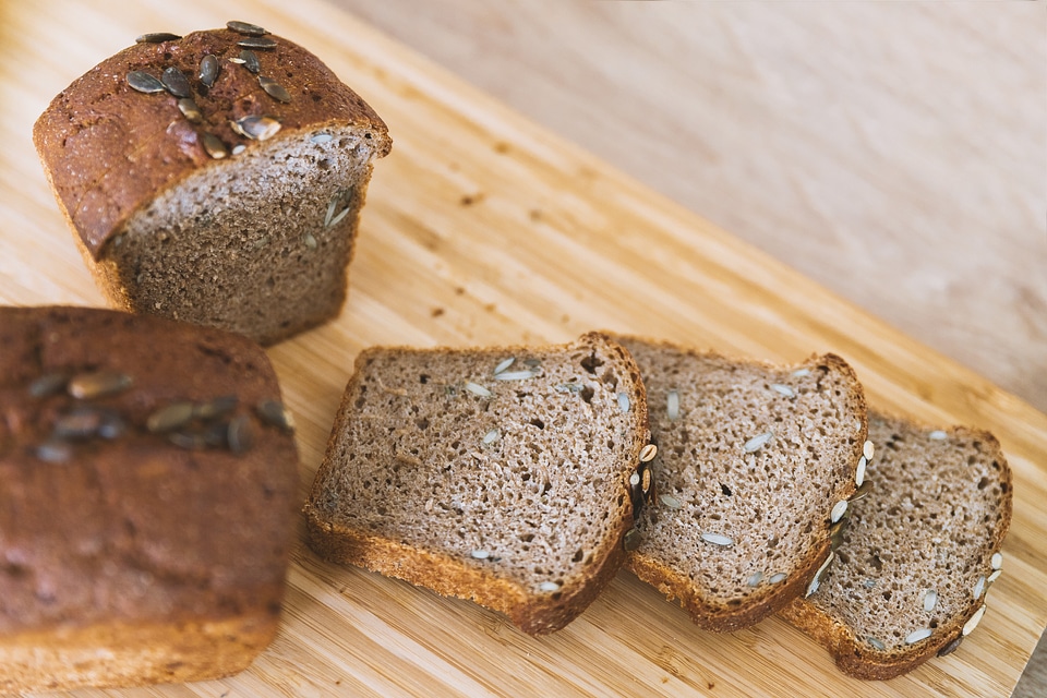 Bread on wooden cutting board