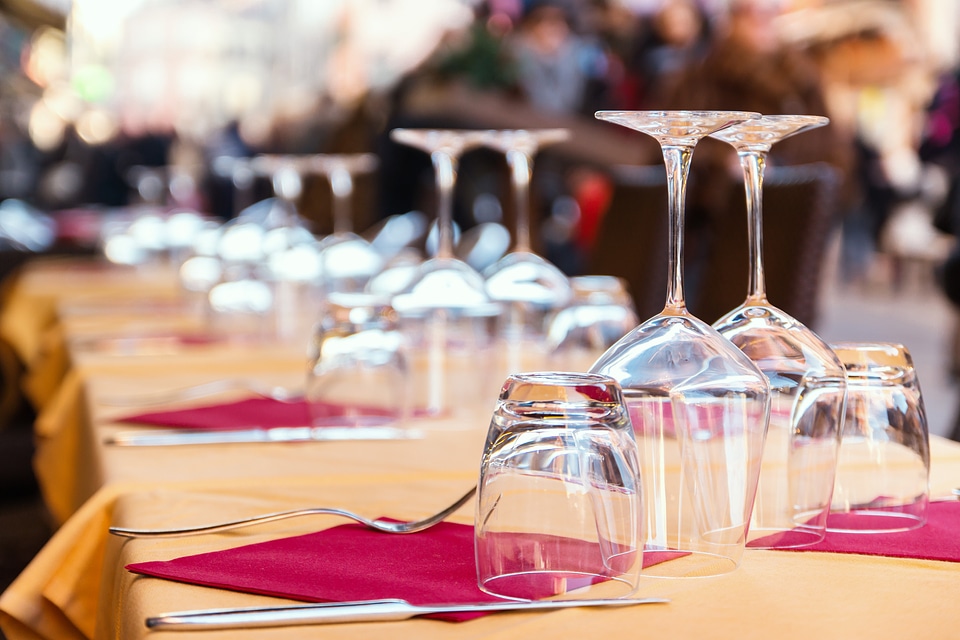 Beautiful glasses in a restaurant in the city street