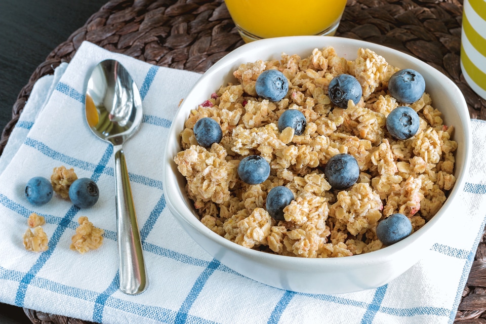 Fitness healthy food, delicious nutrition breakfast with musli
