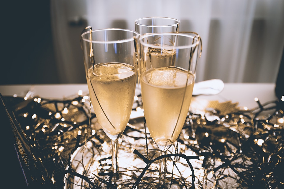 Party! Glasses of Champagne. Happy New Year concept.