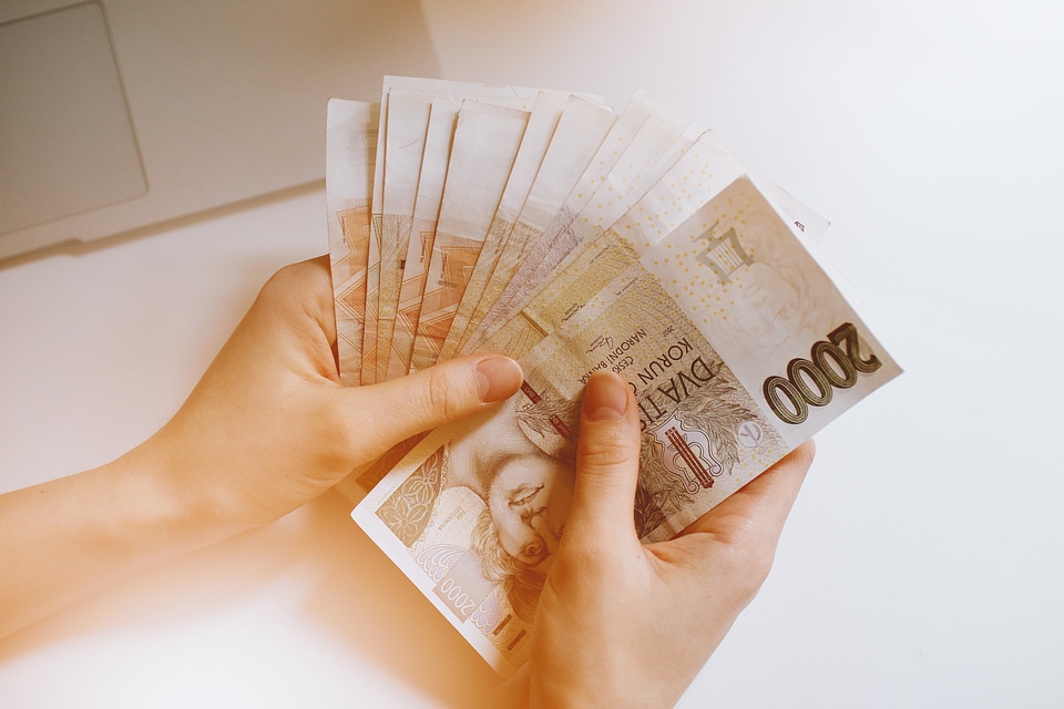 Detail of czech money. The Czech currency in hands.