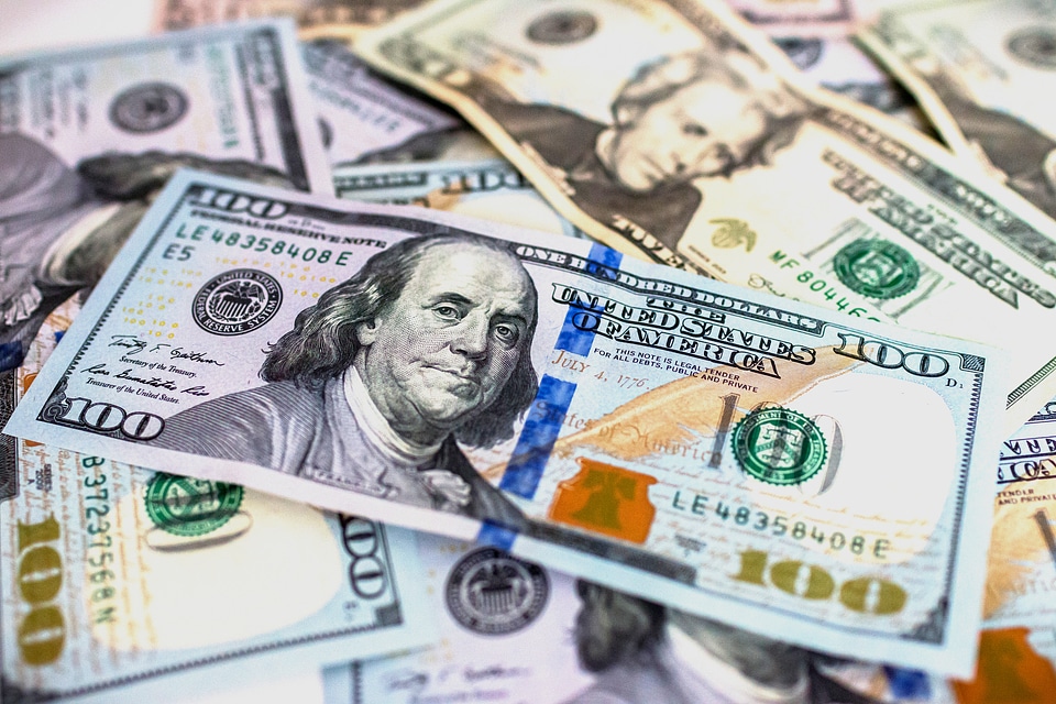Dollars Closeup Concept. American Dollars Cash Money. One Hundred Dollar Banknotes.