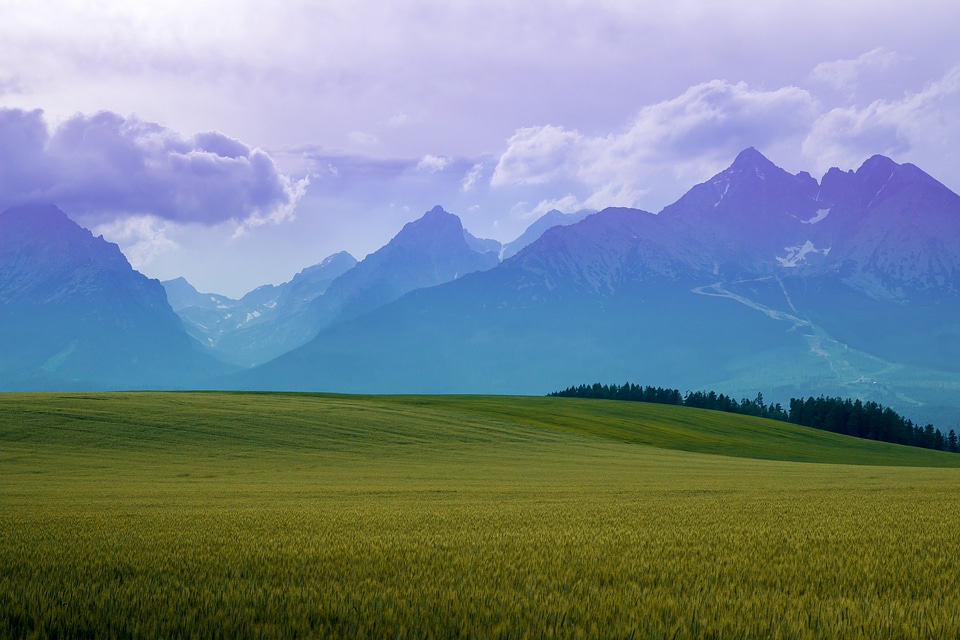 1 Landscape high mountains. Landscape in the fields at night.