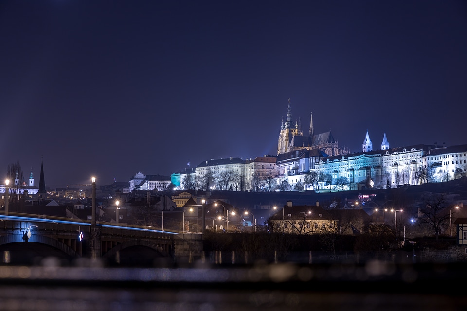 Historical city of Prague at night