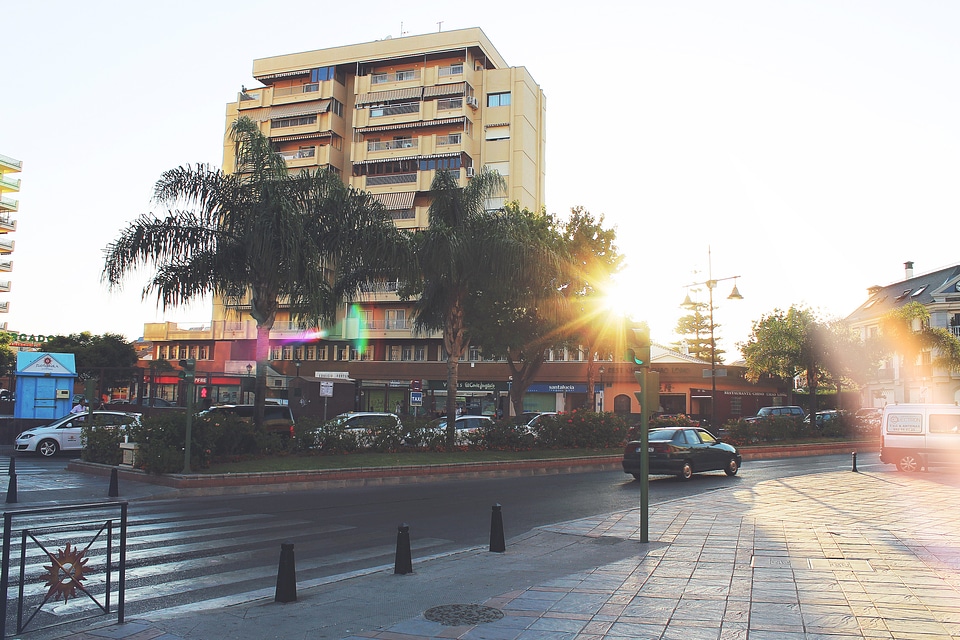 Sunset on ordinary city street