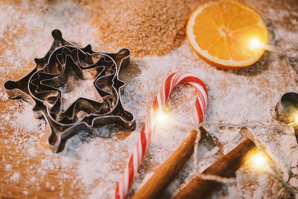 Christmas table with cutters and candy