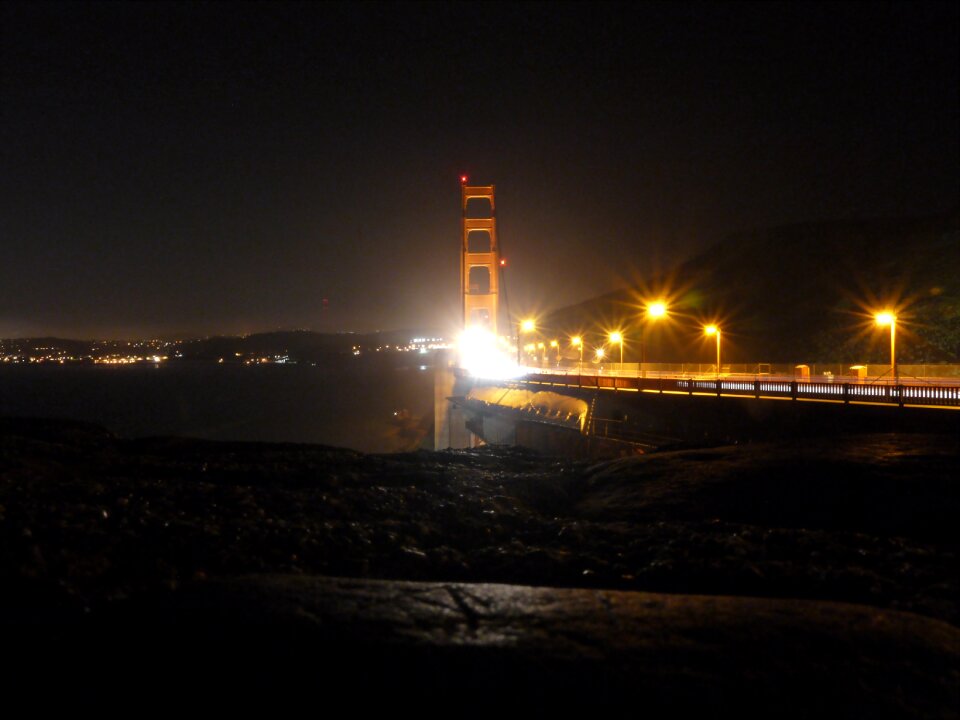 Golden gate bridge night light photo