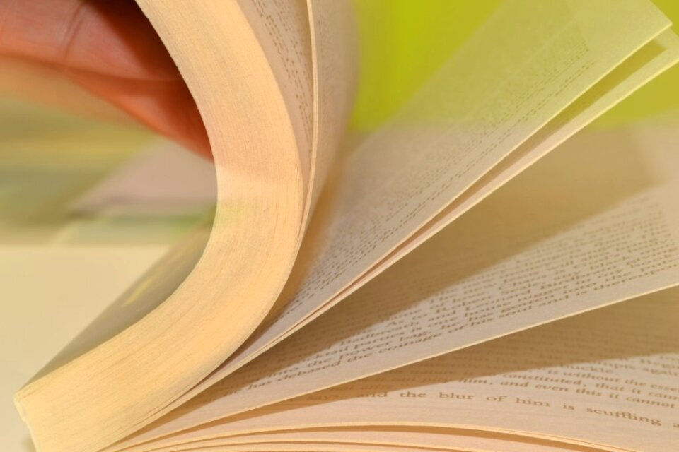 Pages fly over text