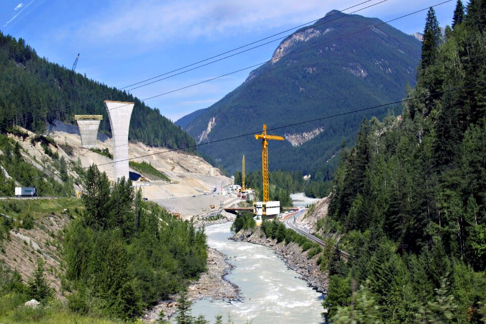 Kicking horse river building crane golden