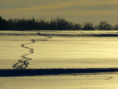 Backlighting traces snow lane
