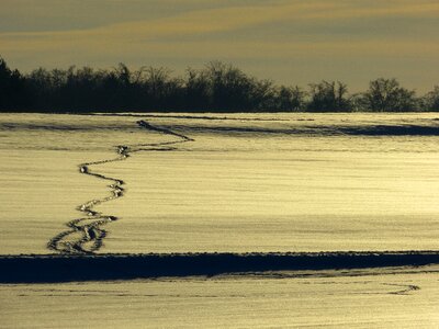 Backlighting traces snow lane photo